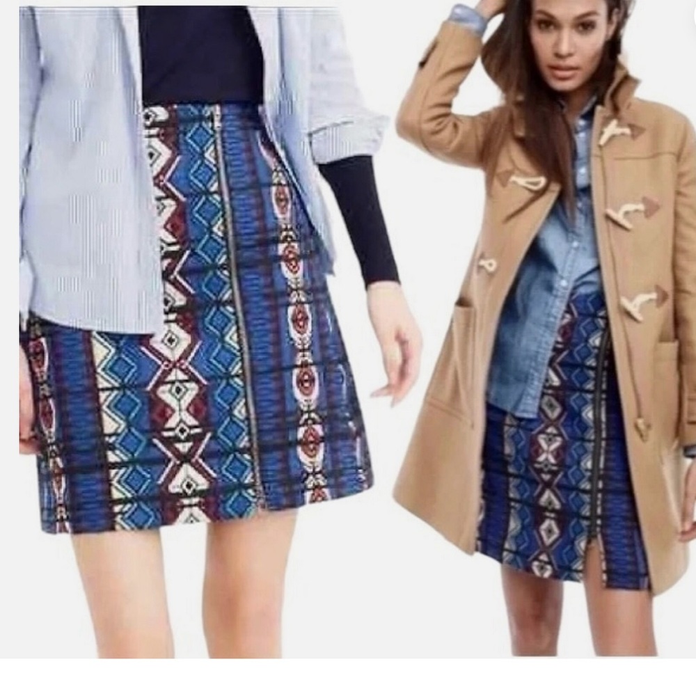 J. Crew Windowpane Jacquard A-Line Mini Multicolor Geometric Pencil Skirt